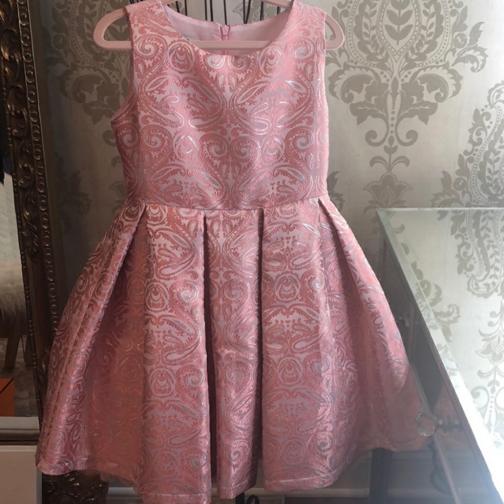 Chasing fireflies pastel pink scroll brocade dress 10 - Picture 5 of 6